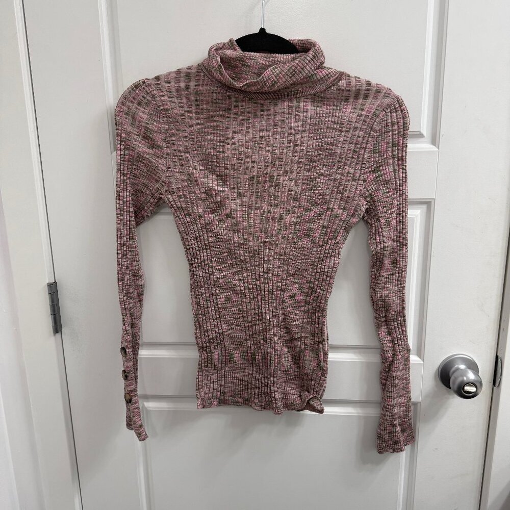 Anthropologie Pink Button‎ Sleeve Slim Turtleneck Sweater - Size XS